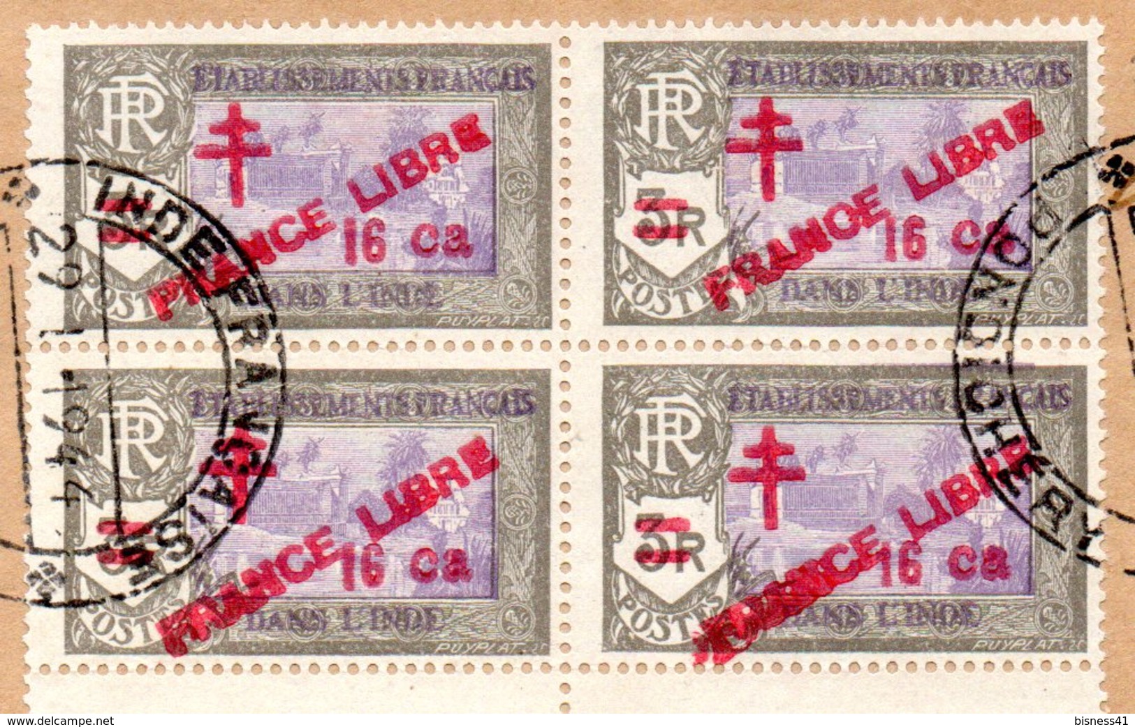 Col41  Colonie Inde N° 209 Oblitéré Bloc De 4 Sur Lettre + 2 Variétés - Storia Postale