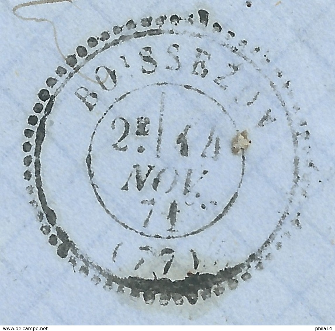 N° 60 BLEU CERES SUR LETTRE / CAD PERLE BOISSEZON TARN POUR ROQUECOURBE / 1871 / GC 4982 INDICE 20 (COTE 420€) - 1849-1876: Période Classique