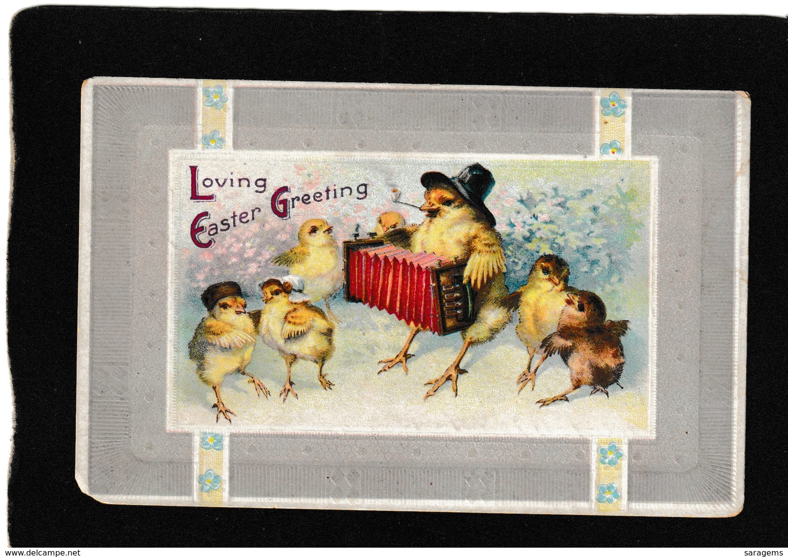 Ellen Clapsaddle - Dressed Chick Playing Accordian 1912 - Antique Easter Postcard - Clapsaddle