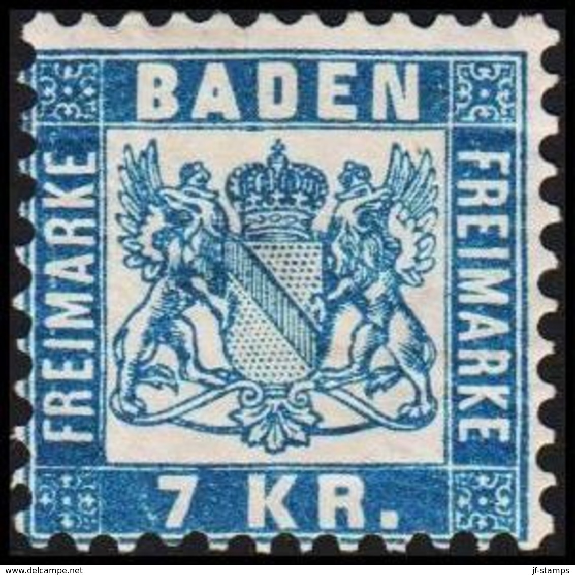 1868. BADEN. Wappen (Hintergrund Weiss.) 7 KR 10x10 Thin/Dünn/tynd.  () - JF319730 - Postfris