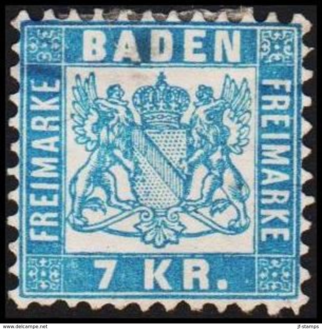 1868. BADEN. Wappen (Hintergrund Weiss.) 7 KR 10x10 Thin/Dünn/tynd.  () - JF319731 - Mint