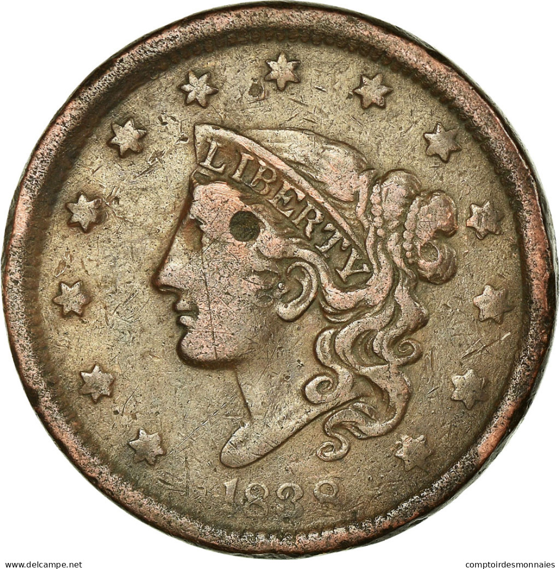 Monnaie, États-Unis, Coronet Cent, 1838, Philadelphie, TB+, KM 45 - 1816-1839: Coronet Head