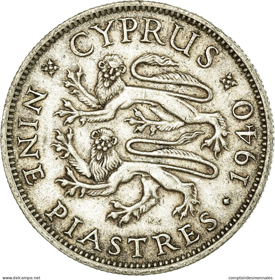 Monnaie, Chypre, George VI, 9 Piastres, 1940, TTB, Argent, KM:25 - Chypre