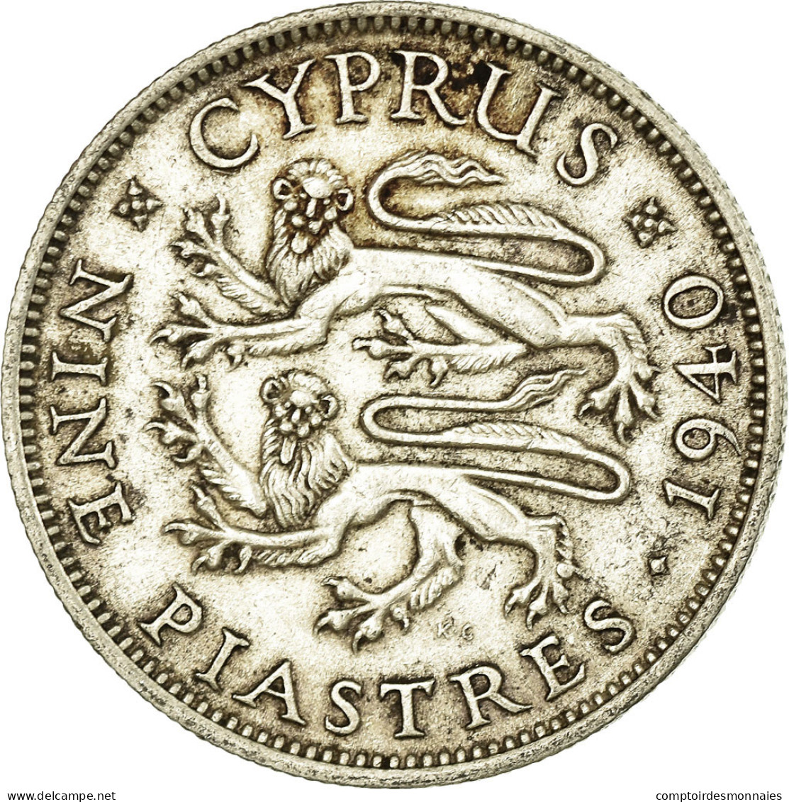 Monnaie, Chypre, George VI, 9 Piastres, 1940, TTB+, Argent, KM:25 - Chypre
