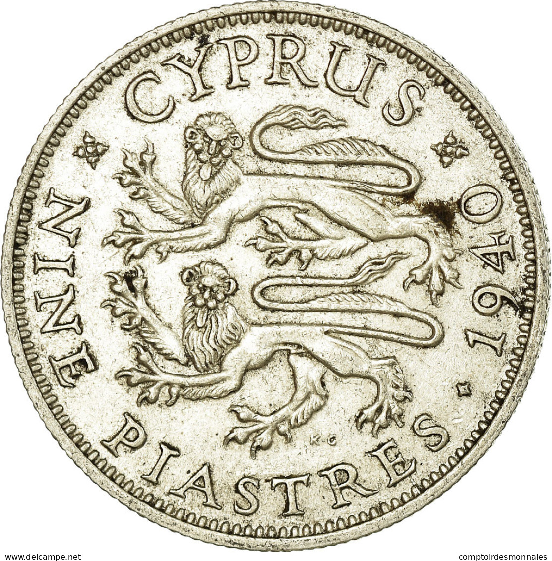 Monnaie, Chypre, George VI, 9 Piastres, 1940, TTB+, Argent, KM:25 - Chypre