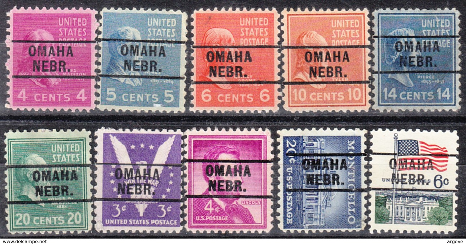 USA Precancel Vorausentwertung Preo, Locals Nebraska, Omaha 216, 10 Diff. - Vorausentwertungen