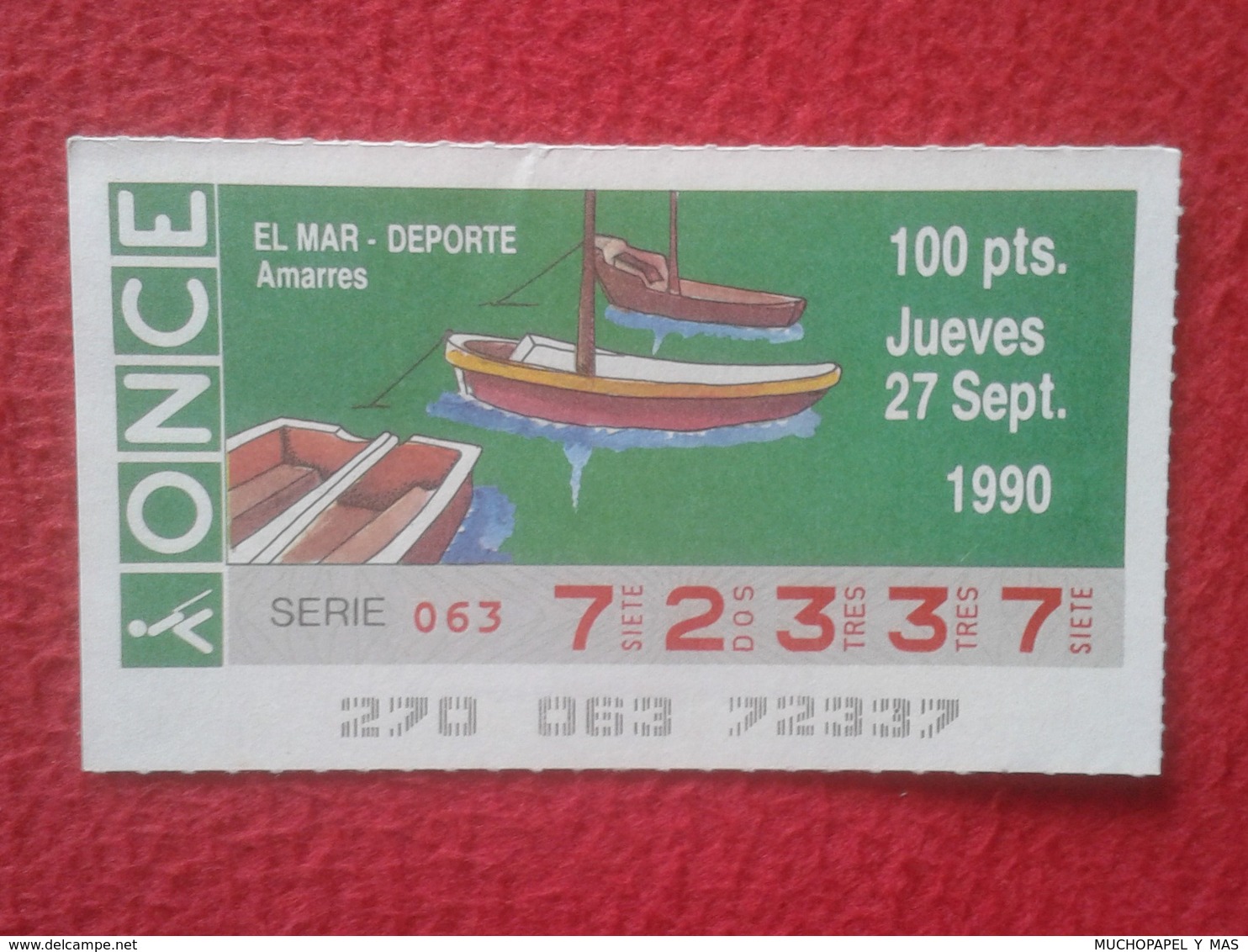 CUPÓN DE ONCE SPANISH LOTERY CIEGOS SPAIN ESPAÑA LOTERÍA BLIND 1990 EL MAR THE SEA LA MER AMARRES BOAT MOORING MOORGINS - Billetes De Lotería