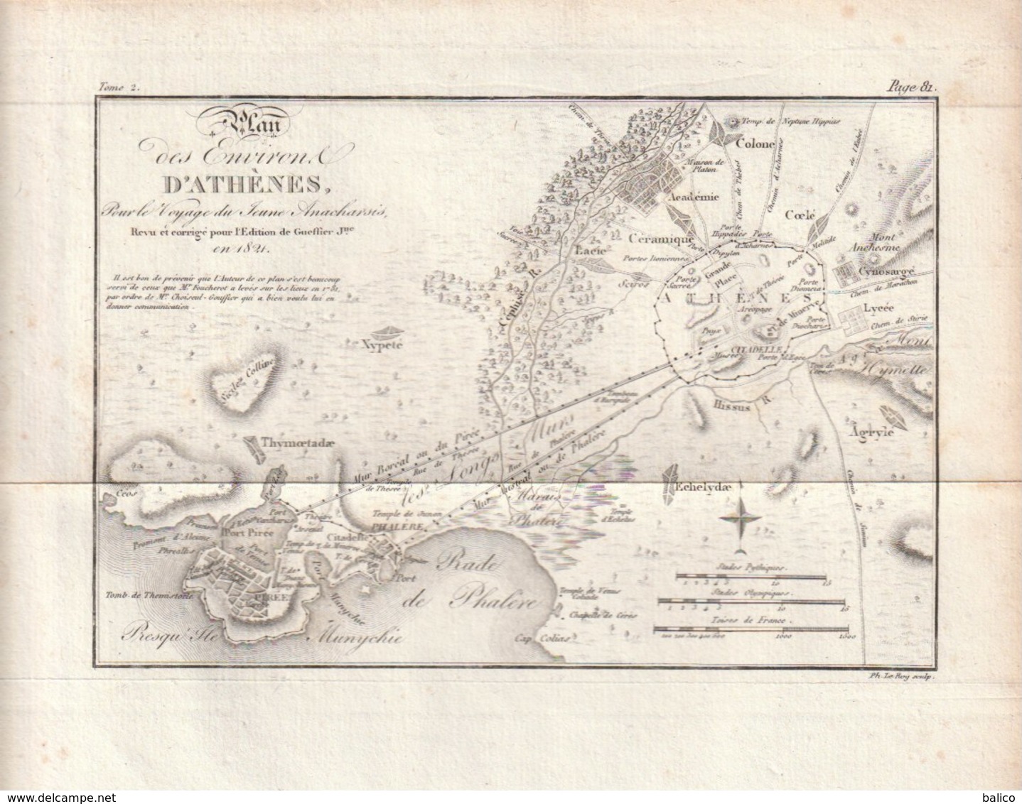 Carte Géographique D'Athènes Et Environs - Pour Le Voyage Du Jeune Anacharsis - Revue Et Corrigée En 1821 - Cartes Géographiques