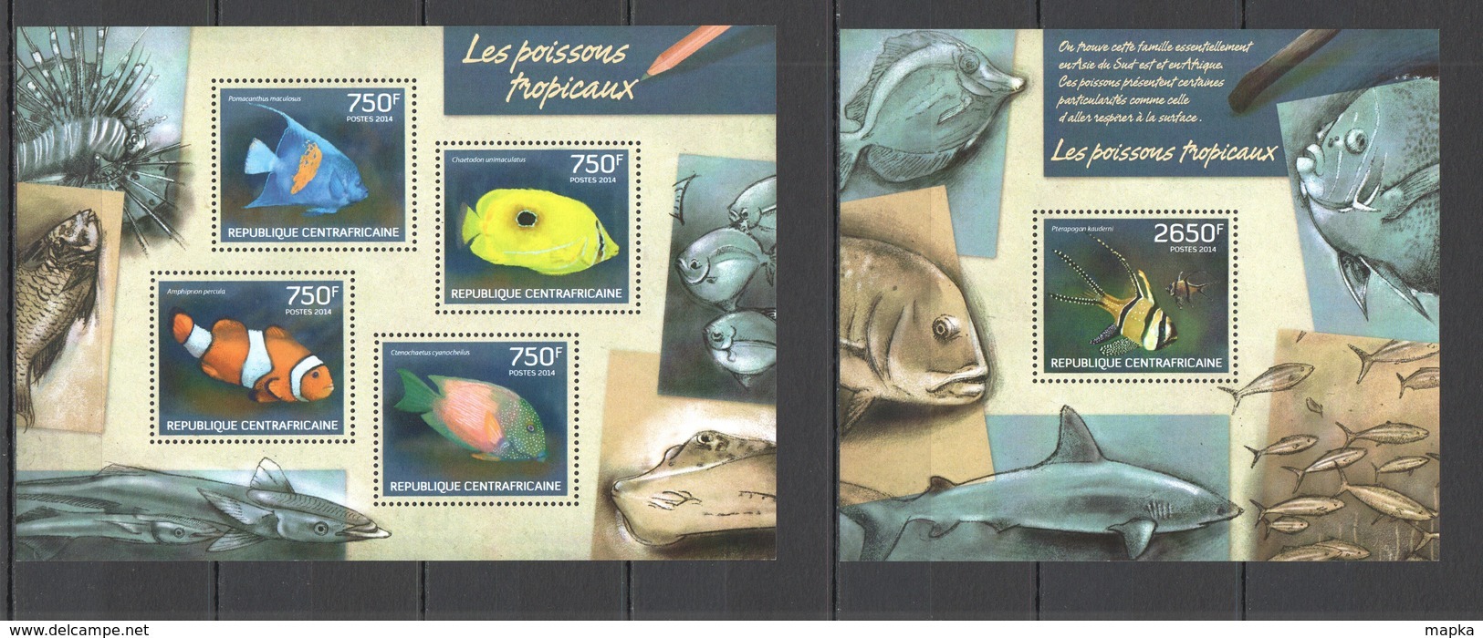 CA433 2014 CENTRAL AFRICA CENTRAFRICAINE FAUNA TROPICAL FISH & MARINE LIFE POISSONS KB+BL MNH - Marine Life