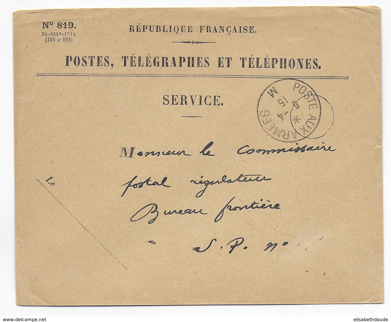 1915 - BUREAU FRONTIERE M SANS * - LE BOURGET - ENVELOPPE FM De SERVICE - Guerre De 1914-18