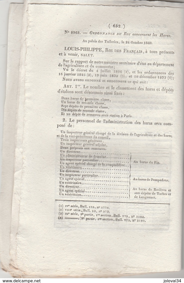 Bulletin Des Lois 774 De 1840 - Ecole Spéciale Militaire - Haras - Chemin De Fer Strasbourg à Bâle - Décrets & Lois