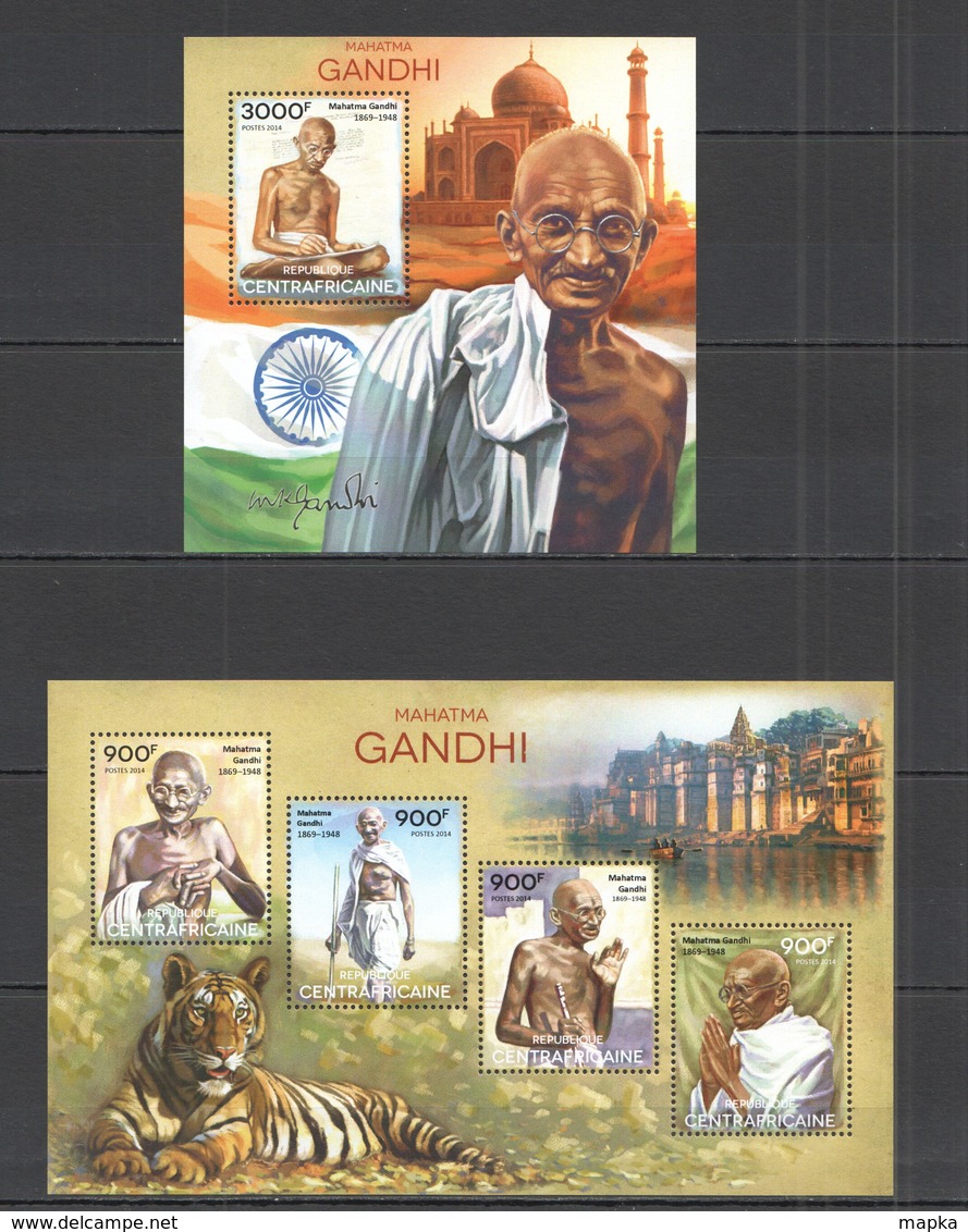 CA525 2014 CENTRAL AFRICA CENTRAFRICAINE FAMOUS PEOPLE GREAT HUMANIST MAHATMA GANDHI KB+BL MNH - Mahatma Gandhi