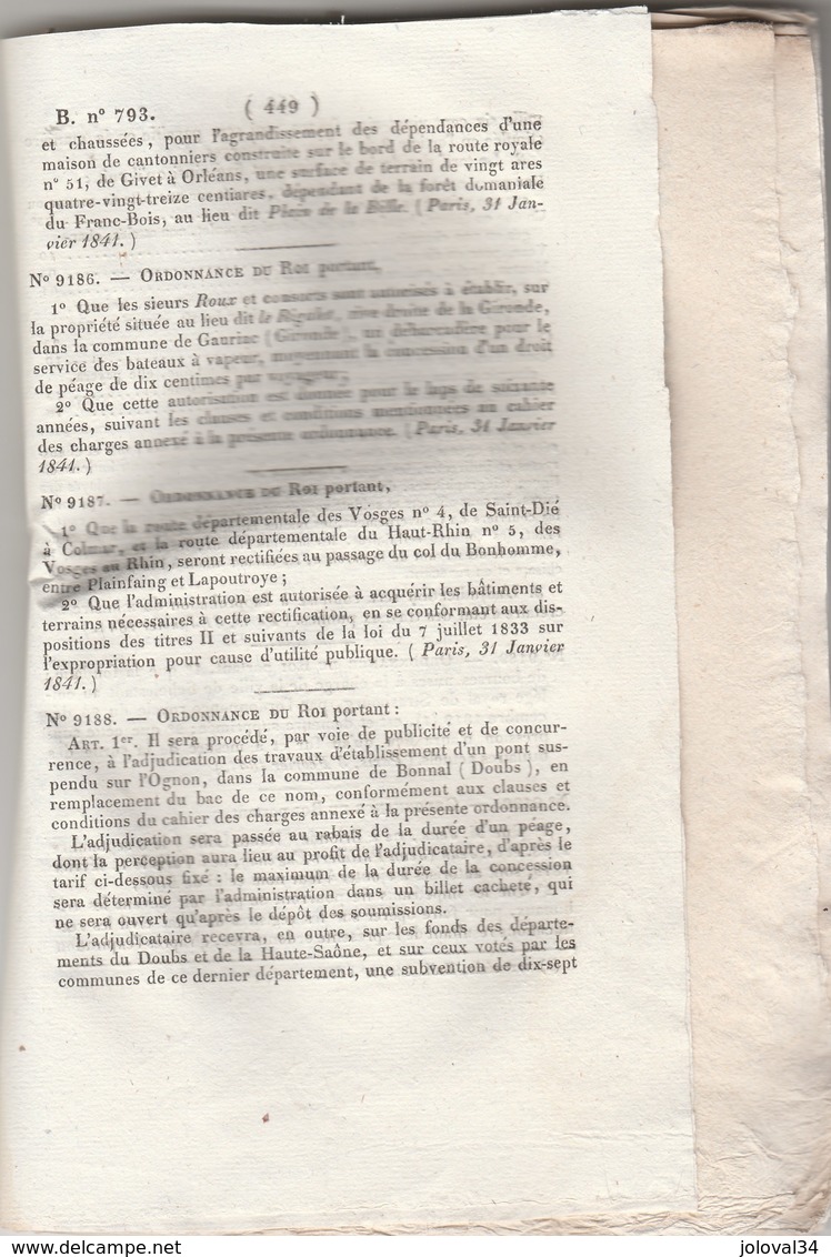 Bulletin Des Lois 793 De 1841 -  Brevets Invention - école Pharmacie Médecine - Pont  à Bonnal Doubs - Décrets & Lois
