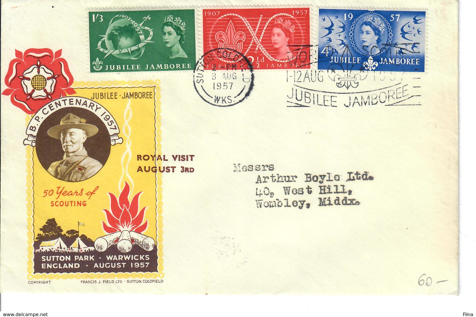 GRAN BRETAGNA 1957 - SCOUT - FDC SPECIALE "ROYAL VISIT AUGUST 3RD" - 1952-1971 Pre-Decimal Issues