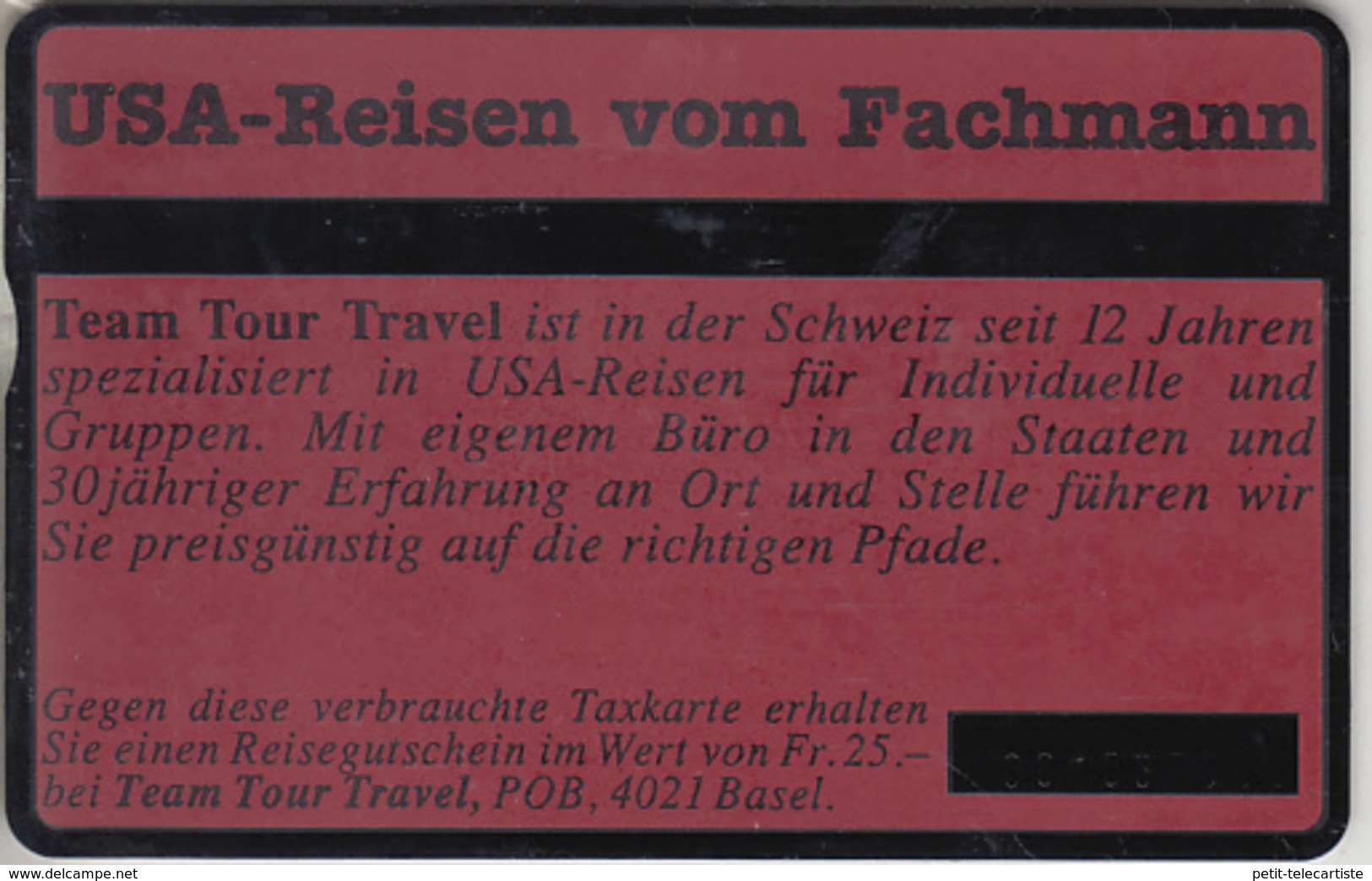 SUISSE - PHONE CARD - TAXCARD-PRIVÉE  ***  TEAM TOUR & USA  *** - Zwitserland