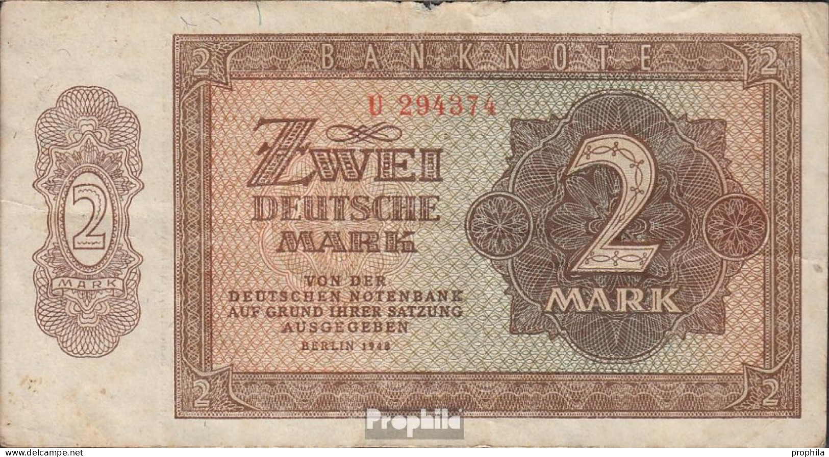 DDR Rosenbg: 341a, KN 6stellig, Davor Ein Buchstabe Gebraucht (III) 1948 2 Deutsche Mark - 2 Deutsche Mark