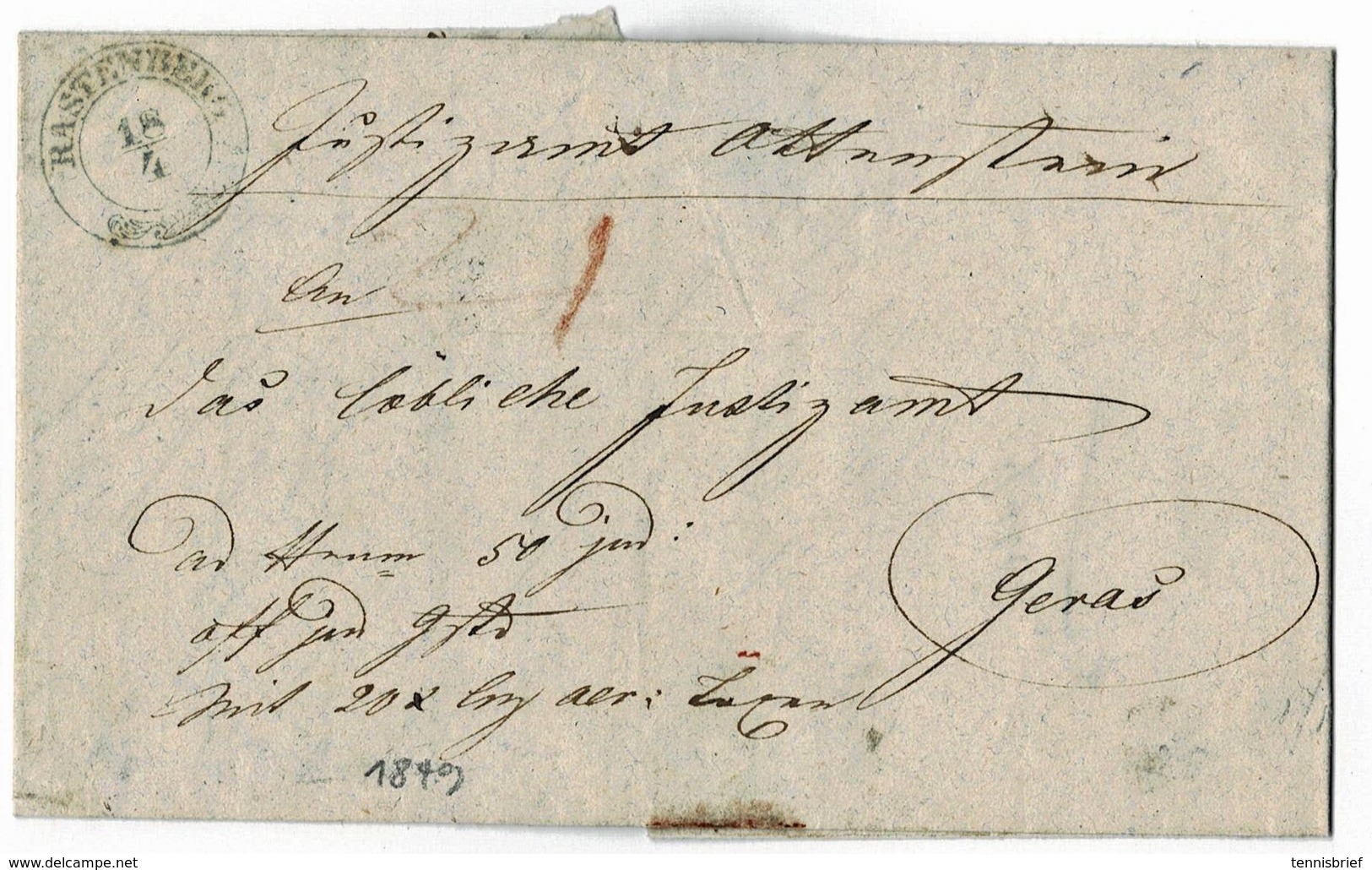 1849, " RASTENBERG " , Wert-Brief , A2903 - ...-1850 Préphilatélie
