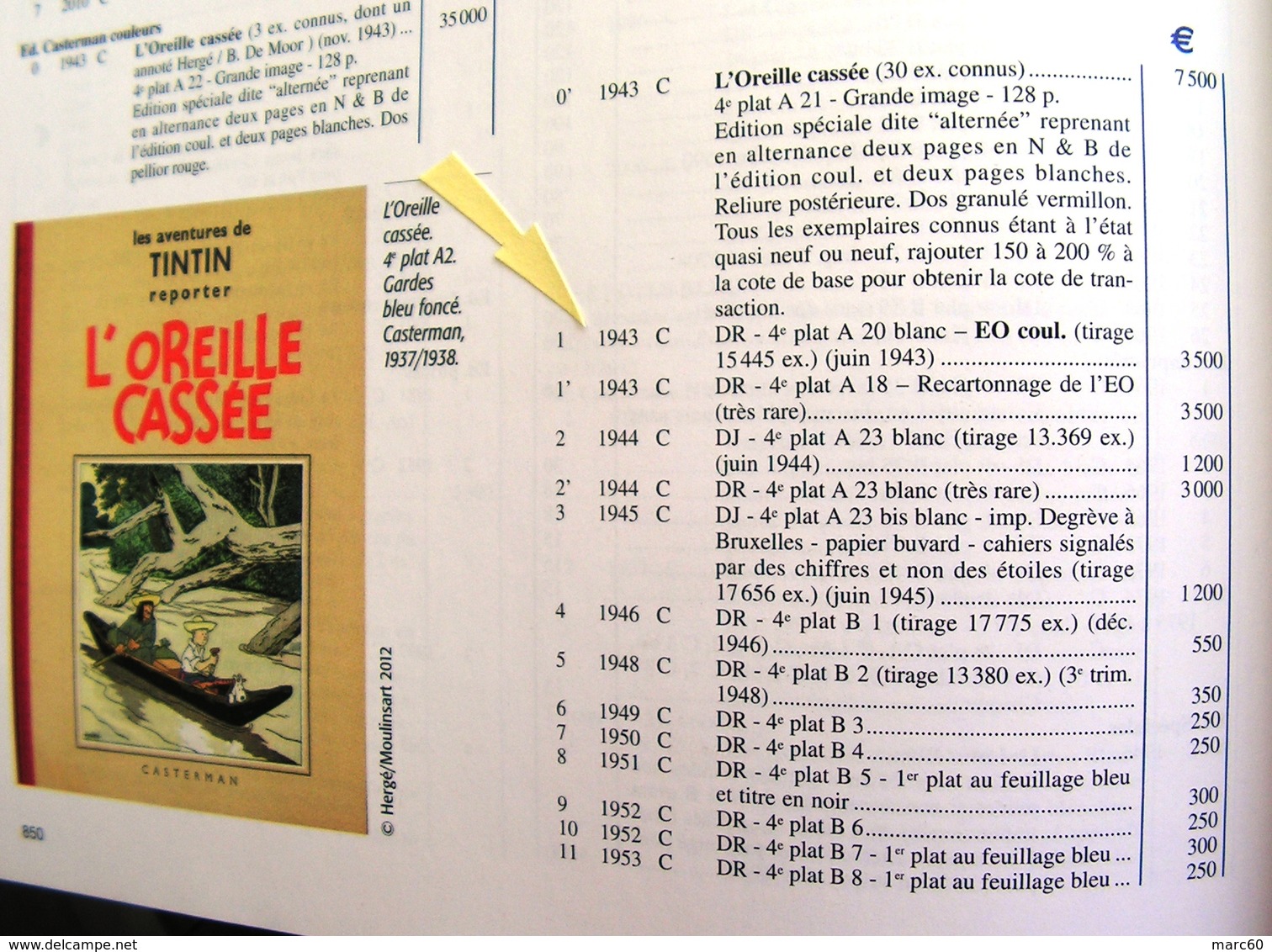 TINTIN - L'Oreille Cassée - HERGÉ - ÉO de 1943 - Cote de 3.500 euros à l'Argus BDM - Edité Censure 2ème Guerre Mondiale