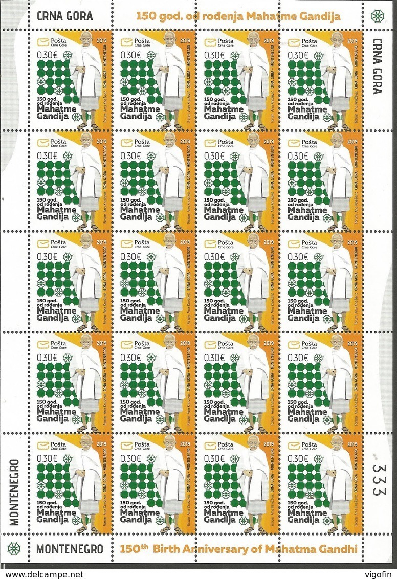 CG 2019-150°A Of Birth Mahatma Gandhi, CRNA GORA Montenegro, MS, MNH - Mahatma Gandhi