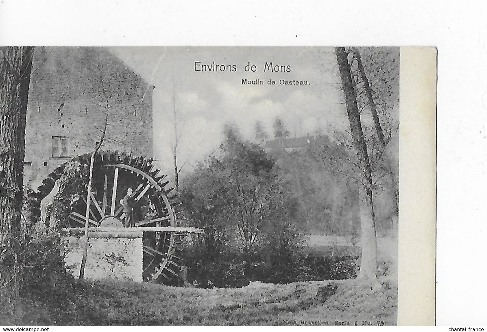 1 Cpa Environs  De Mons : Moulin De Casteau "roue à Aube Bien Visible" (déchirure Sur 2 Cm En Haut) - Mons