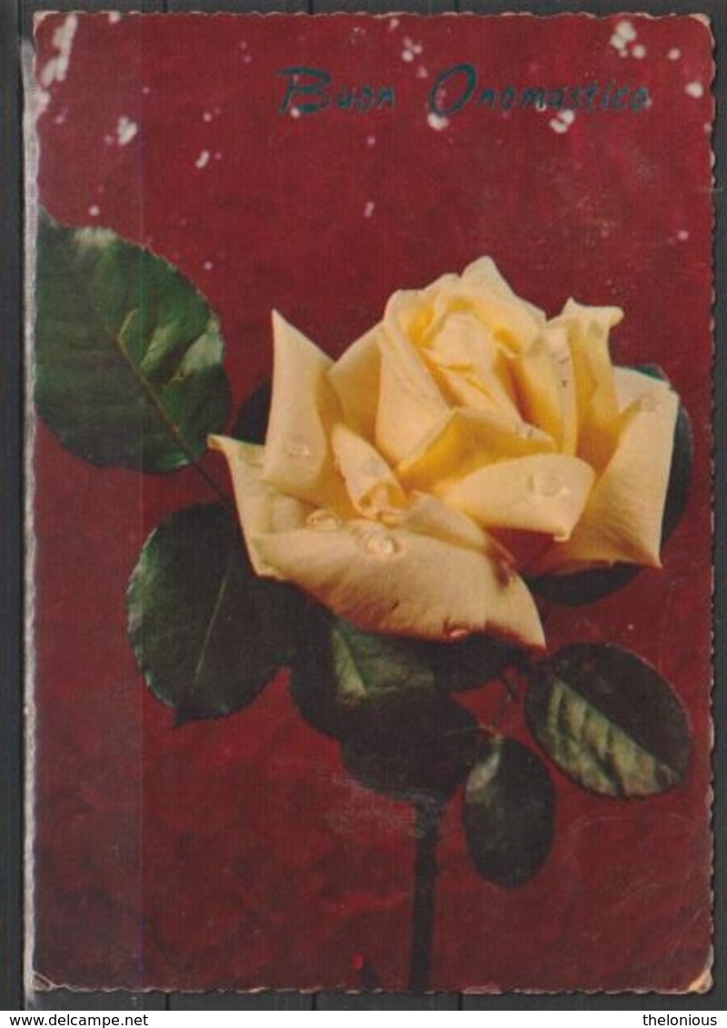 * Cartolina - Buon Onomastico - Rosa Gialla - Viaggiata - Fiori