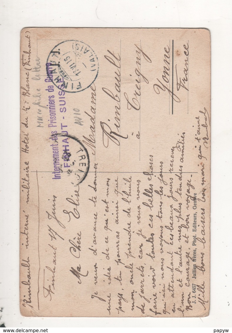 Cachet Internement Des Prisonniers De Guerre Finhaut Suisse - Guerra 1914-18