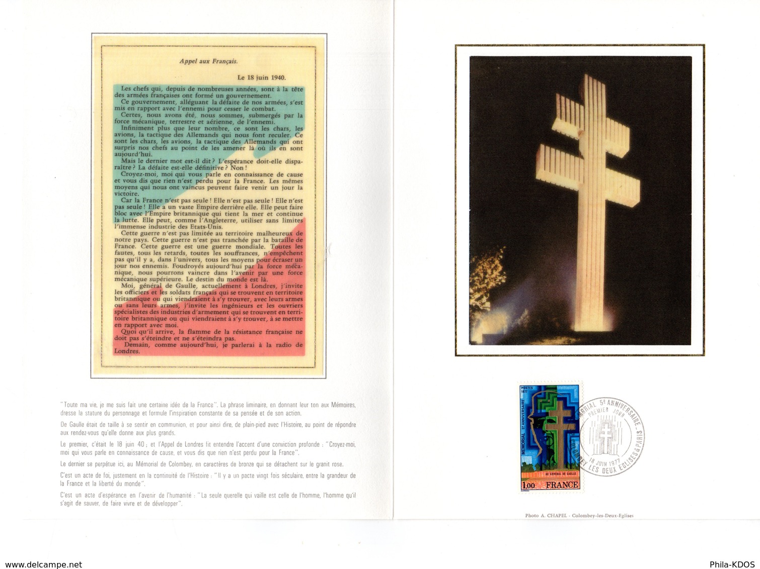 " MEMORIAL DU GENERAL DE GAULLE " Sur Encart 1er Jour LUXE N°té (N° 1307) De 4 Pages. Parfait état. FDC - De Gaulle (Général)