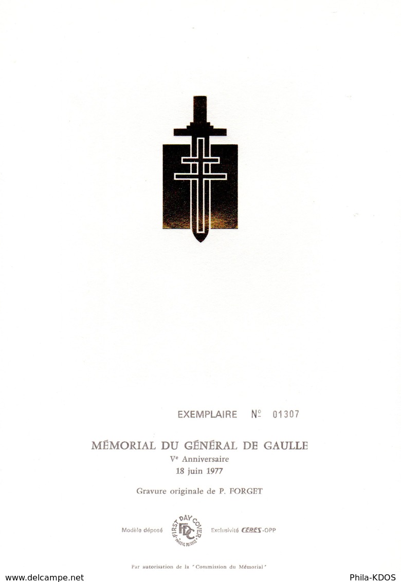 " MEMORIAL DU GENERAL DE GAULLE " Sur Encart 1er Jour LUXE N°té (N° 1307) De 4 Pages. Parfait état. FDC - De Gaulle (General)