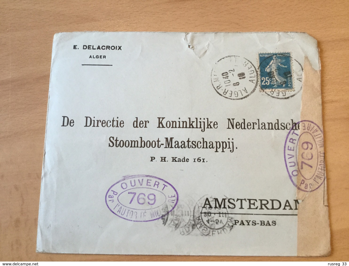 SCH1816 France 1918 Lettre Avec Censure D'Alger Pour Amsterdam - Briefe U. Dokumente