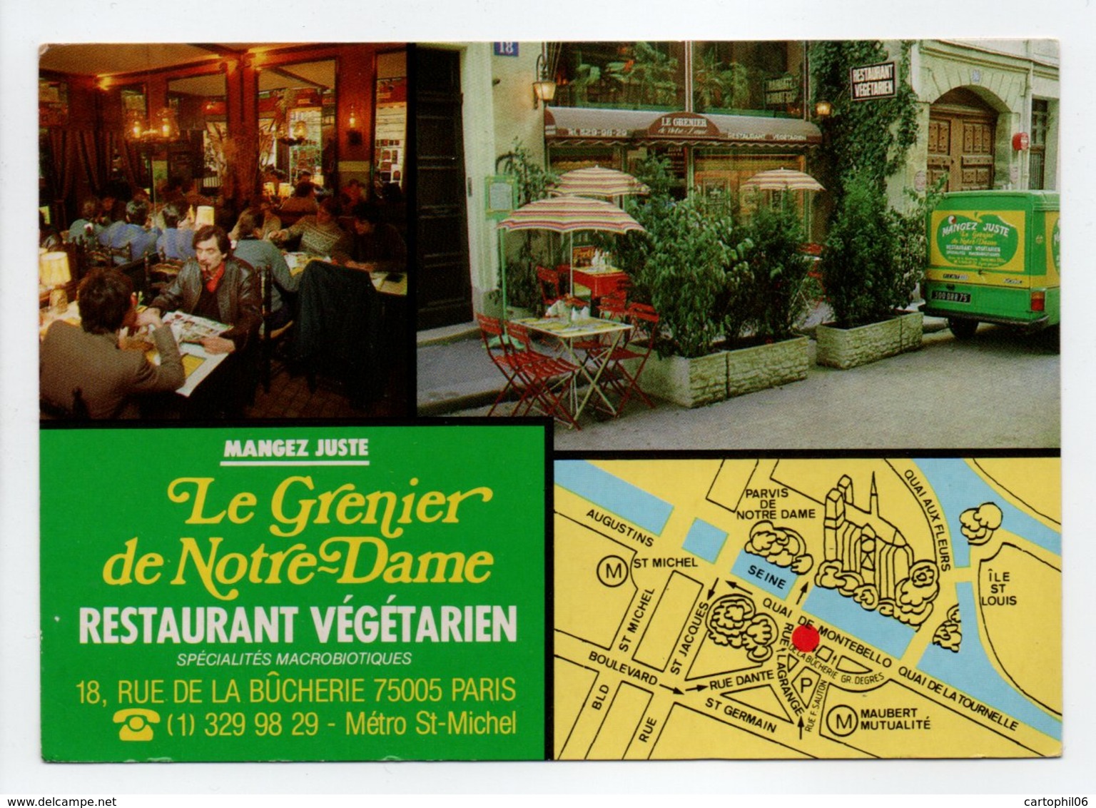 - CPM PARIS (75) - Restaurant Végétarien LE GRENIER DE NOTRE-DAME 1986 - 18, Rue De La Bûcherie - - Arrondissement: 05