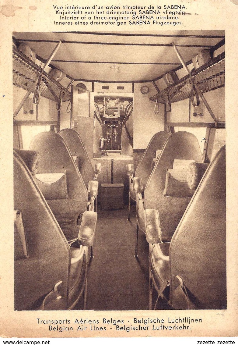 SABENA - Transports Aériens Belges - Vue Intérieur D'un Avion Trimoteur - Voyagé 1932 - Timbre Allemand  (268) - Autres & Non Classés