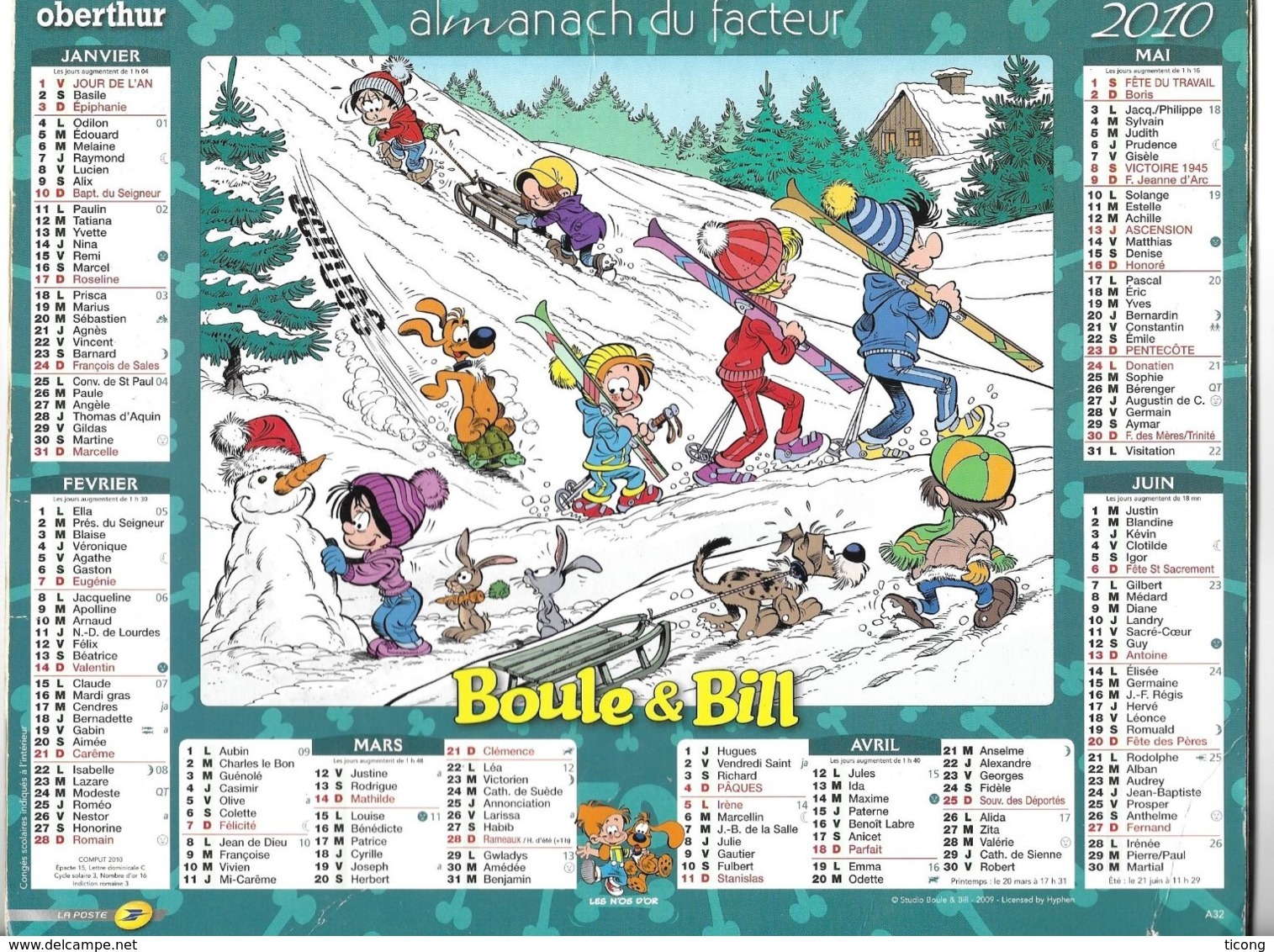 THEME BD - CALENDRIER BOULE ET BILL 2010 ( STUDIO BOULE ET BILL 2009 ) VOIR LES SCANNERS - Boule Et Bill