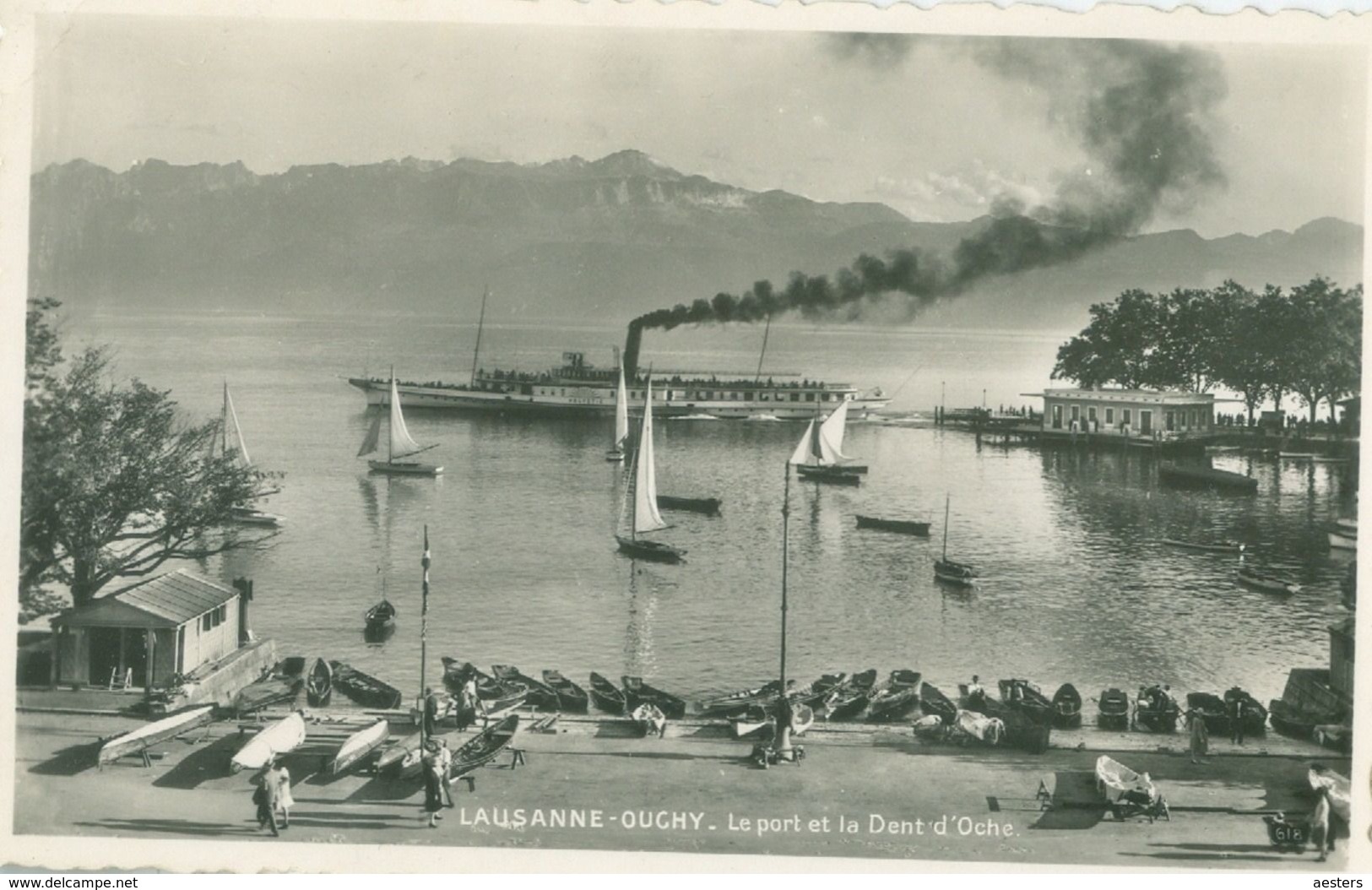 Lausanne - Ouchy 1955; Le Port Et La Dent D'Oche - Voyagé. (Perrochet - Lausanne) - Lausanne