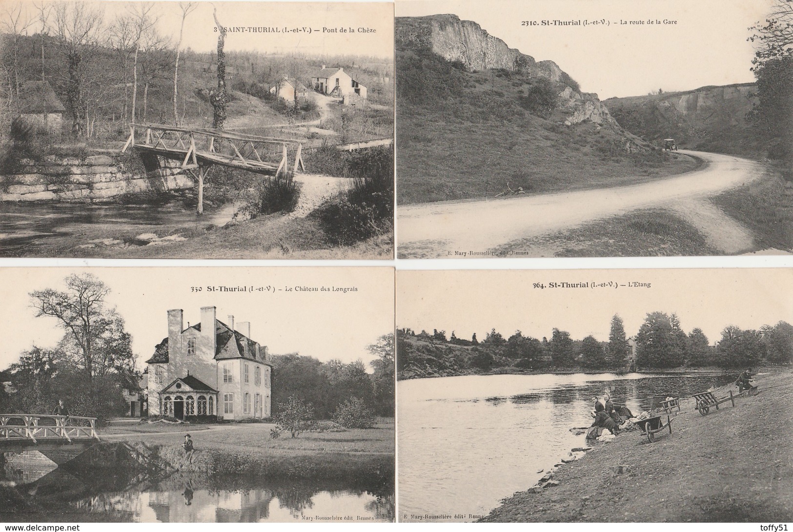 4 CPA:SAINT THURIAL (35) CHÂTEAU DES LONGRAIS,FEMMES LAVANDIÈRES LESSIVE ÉTANG,ROUTE DE LA GARE,PONT DE LA CHÈZE - Otros & Sin Clasificación