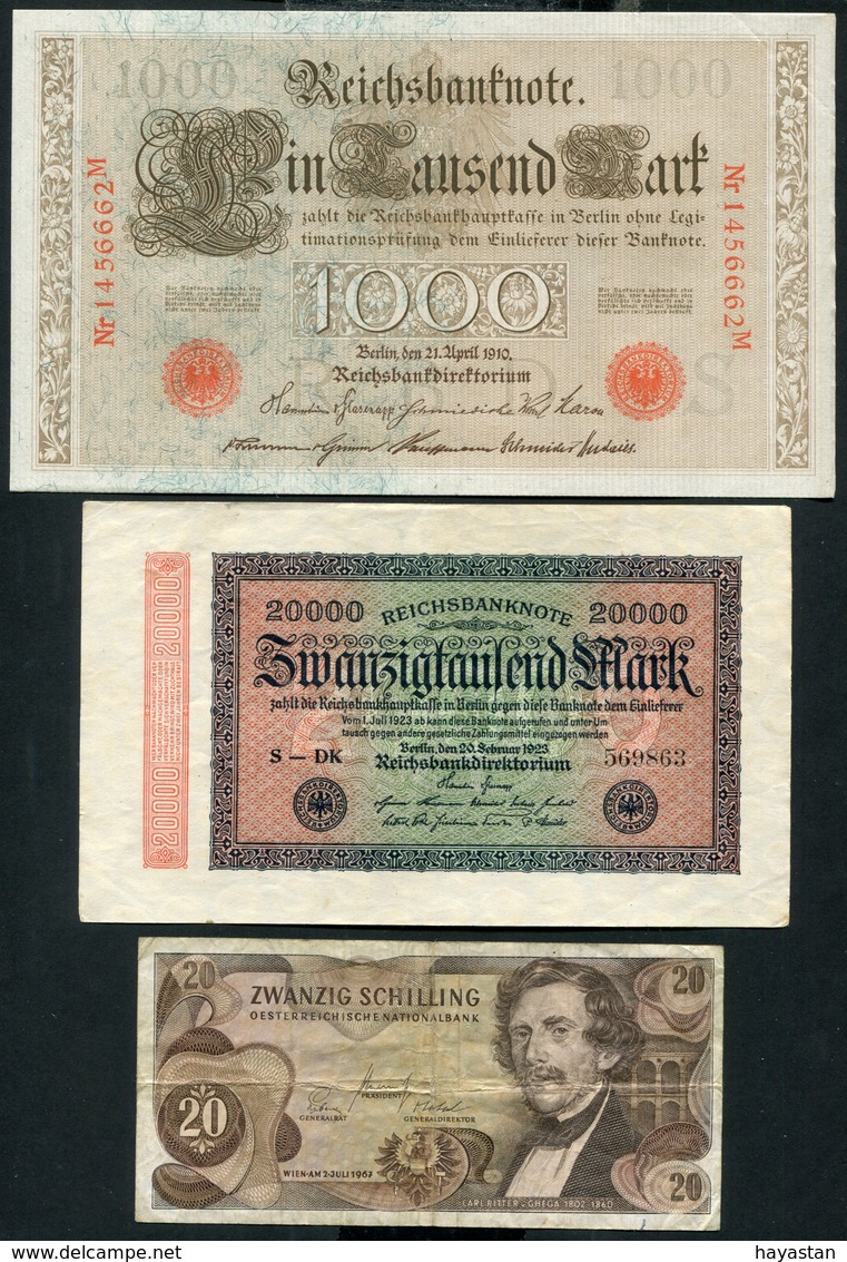 LOT DE 5 BILLETS D'ALLEMAGNE ET AUTRICHE - Vrac - Billets