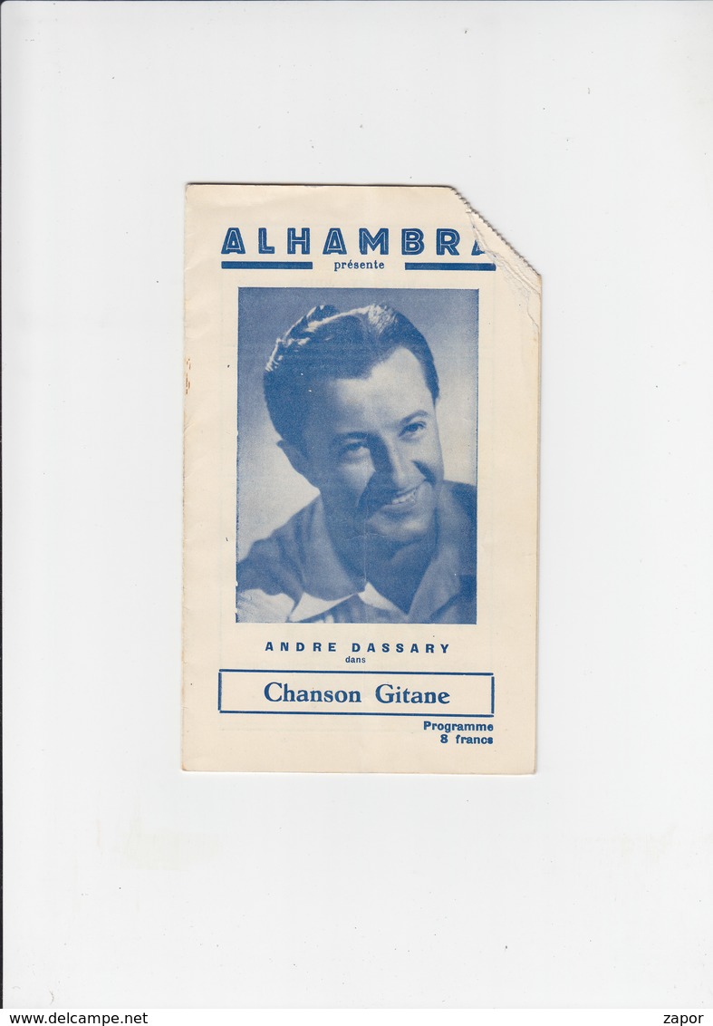 Alhambra Programma / Programme - Bruxelles - Opérette Chanson Gitane - 1952 - Programma's