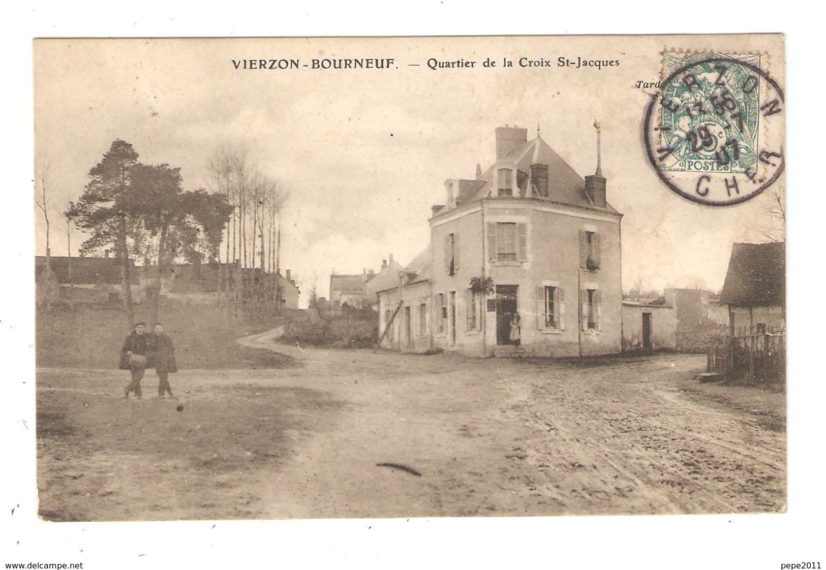 CPA 18 VIERZON  BOURNEUF Quartier De La Croix St Jacques Petite Animation Maisons Peu Commune  1907 - Vierzon