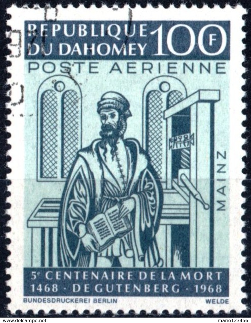 DAHOMEY, POSTA AEREA, AIRMAIL, COMMEMORATIVO, GUTENBERG, 1968, 100 F., USATO  Mi:DY 345, Scott:DY C70, Yt:DY PA74 - Benin – Dahomey (1960-...)