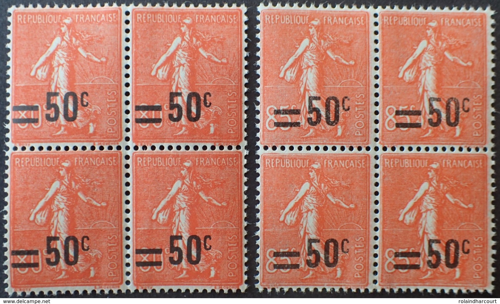 R1615/1797 - 1926/1927 - TYPE SEMEUSE FOND LIGNE - BLOCS LUXES NEUFS** N°220 + 221 Avec VARIETE ➤➤➤ Surcharges Déplacées - Storia Postale