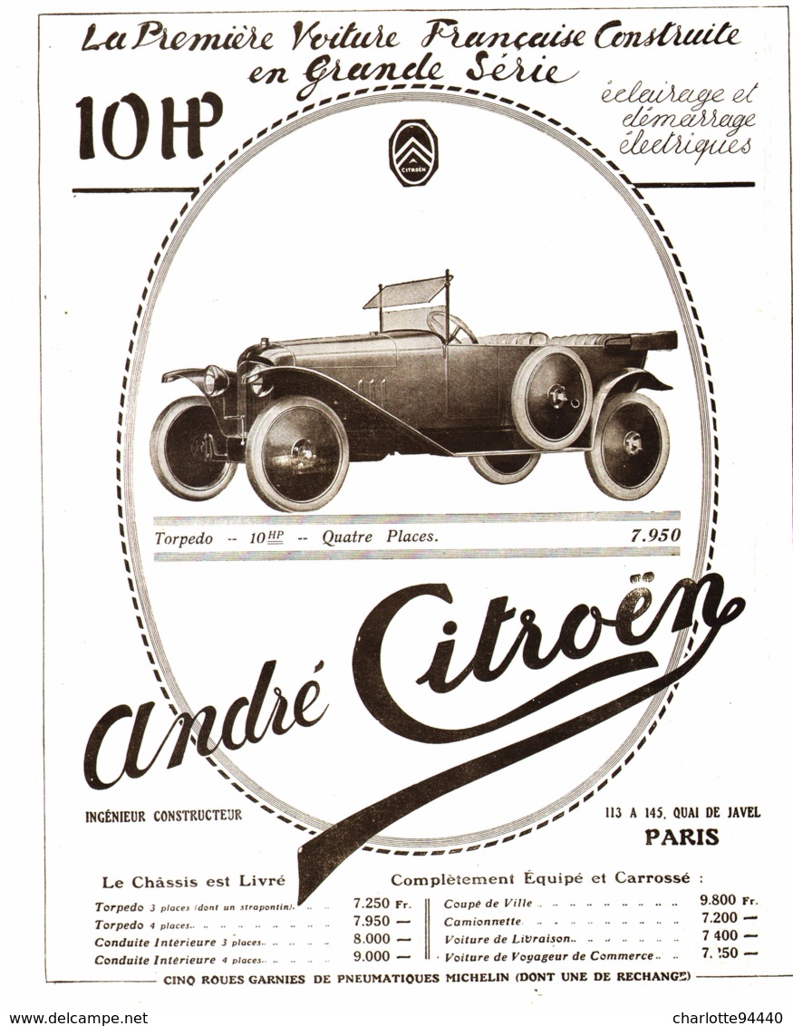 PUB   " 10 HP CITROEN " 1919 ( 10 ) - Autres & Non Classés