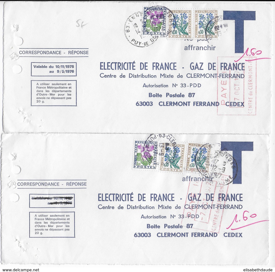 1977 - 2 X DEVANTS De LETTRE REPONSE ABONNEMENT "T" VALIDITE DEPASSEE => TAXE - 1960-.... Briefe & Dokumente