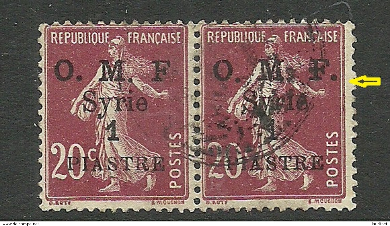 SYRIE 1921 Michel 156 ERROR Variety OPT WITHOUT Stop + With Stop As Pair O - Used Stamps