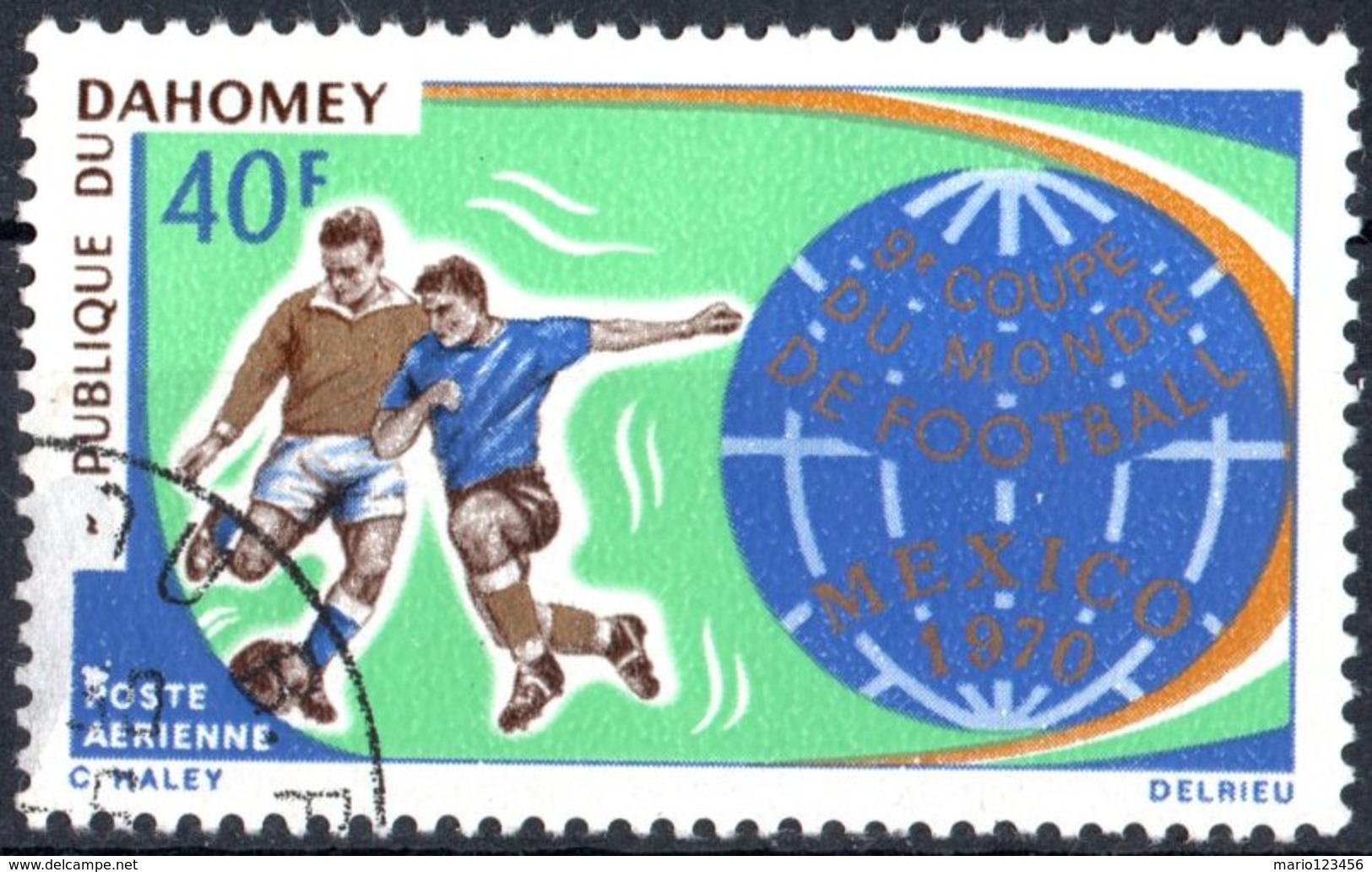 DAHOMEY, POSTA AEREA, AIRMAIL, SPORT, CALCIO, COPPA DEL MONDO, 1970, 40 F., USATO  Mi:DY 414, Scott:DY C121, Yt:DY PA124 - Benin – Dahomey (1960-...)