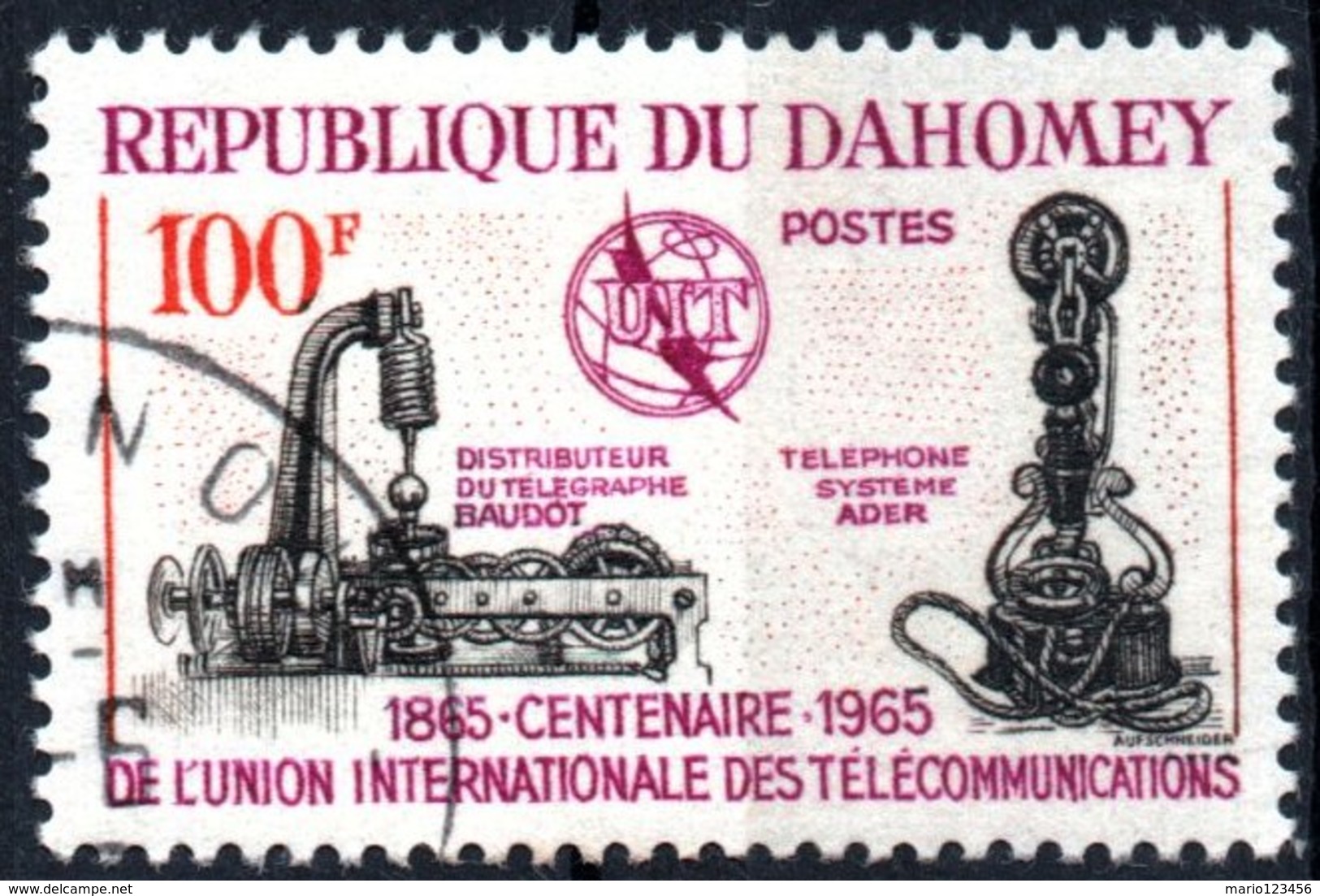 DAHOMEY, CENTENARIO UNIONE INTERNAZIONALE TELECOMUNICAZIONI, 1965, 100 F., USATO Mi: 251, Scott: 202, Yt: 222 - Benin - Dahomey (1960-...)