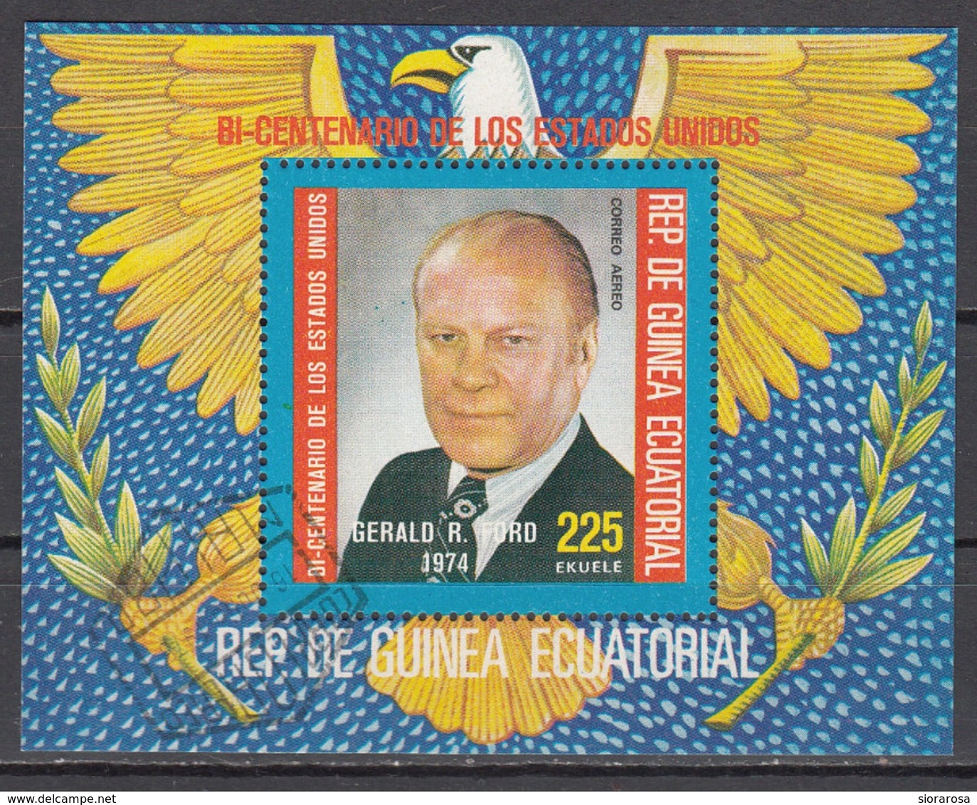 Guinea Equatoriale 1974 Bf. 175 200° Anniv. Stati Uniti Presidente USA Gerald R. Ford  Sheet Perf. - Guinea Equatoriale