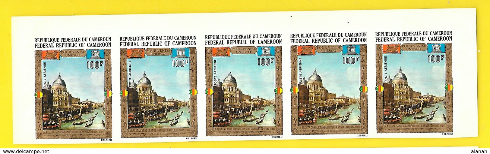 Bande 5 Timbres 100 F Venise Non Dentelés  Cameroun - Camerun (1960-...)