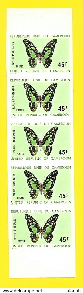 Bande 5 Timbres 45 F Papillon Non Dentelés  Cameroun - Camerun (1960-...)