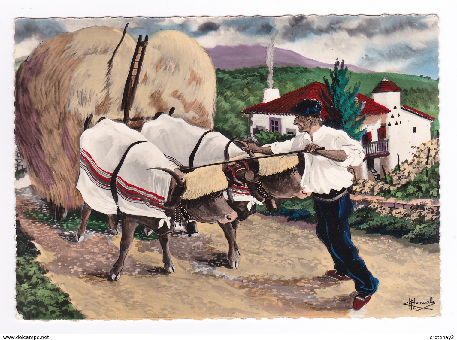 Illustrateur Homualk Région St Jean Pied De Port N°14 Uhard Cize Attelage De Vaches Basse Navarre Folklore Pays Basque - Homualk