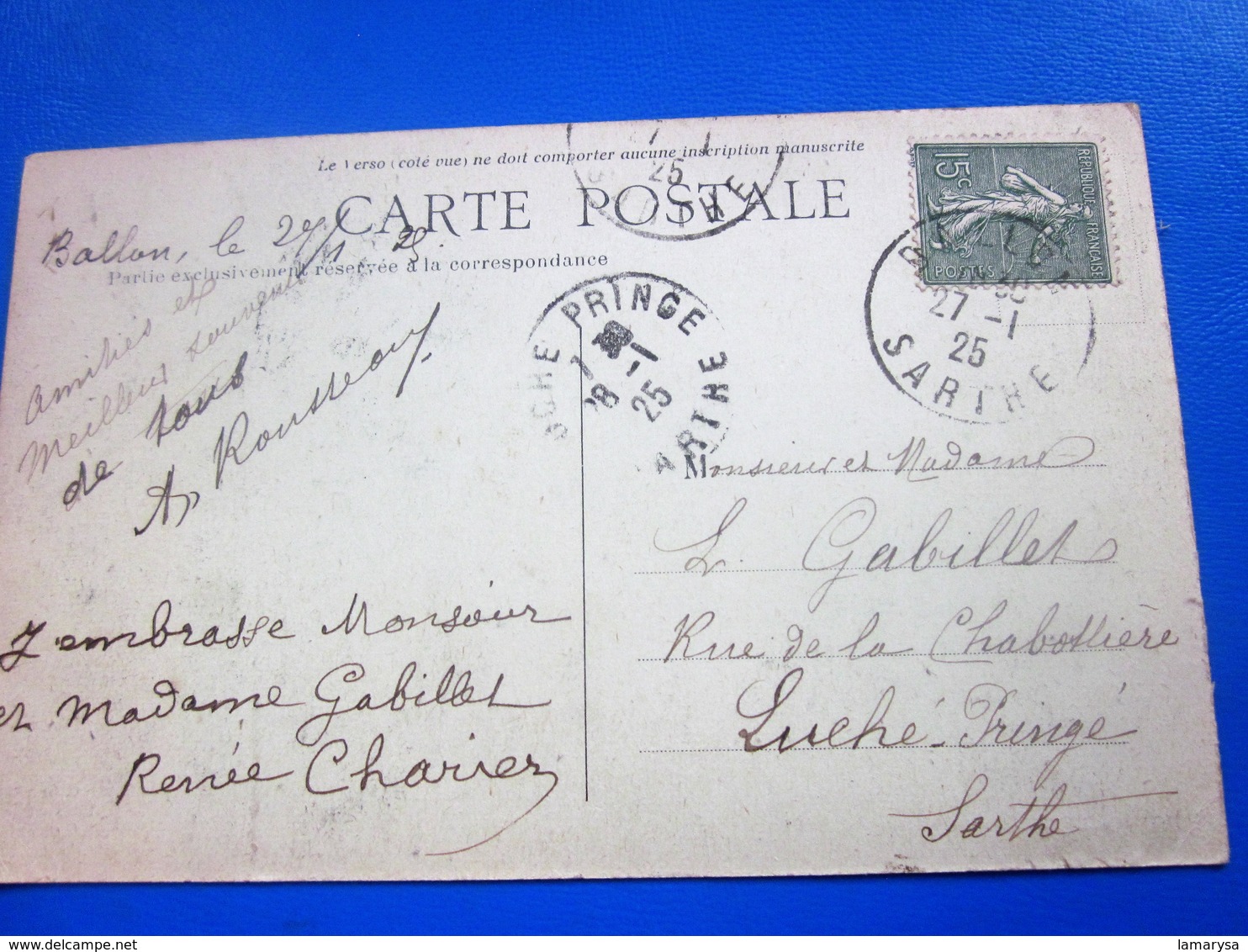 1925 Ballon ancienne commune Française,département de La Sarthe région Pays De La Loire Carte Postale-CPA-pr Luché-Prigé - Andere & Zonder Classificatie