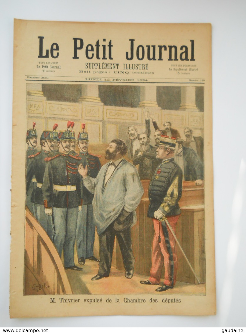 Le Petit Journal  N°169 - 12 Février 1894 - Thivrier Expulsé Chambre Des Députés - Français Tombouctou - 1850 - 1899